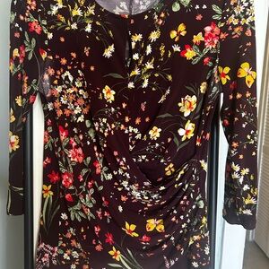 New York & Company Ruched Brown and Red Blouse